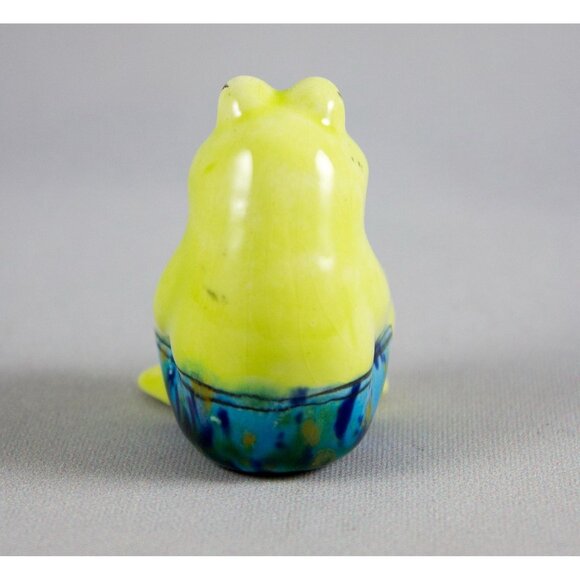 Vintage 1980's Miniature Green Ceramic Frog Figurine with Blue Print Shorts - Picture 2 of 6